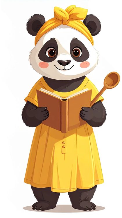 Maman Pandoulou, avec un foulard et une robe jaunes, un livre à la main